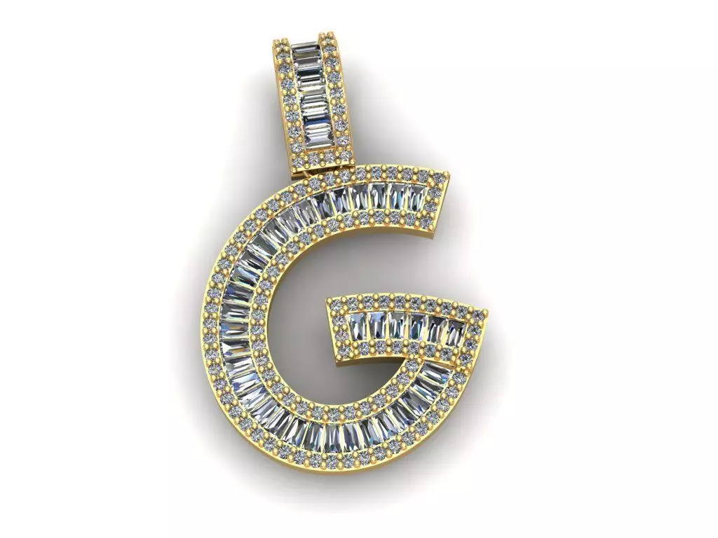 Baguette Diamond Letter Necklace 3D print model_0