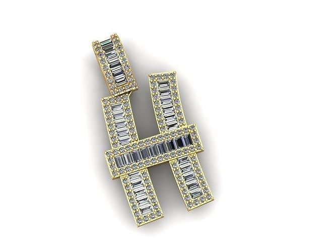 Baguette Diamond Letter Necklace 3D print model