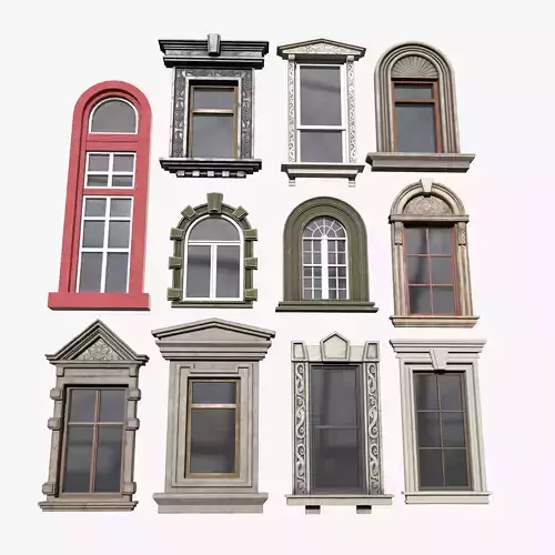 Classic Cartoon style of PBR Modular Windows Collection 3 Low-poly 3D model