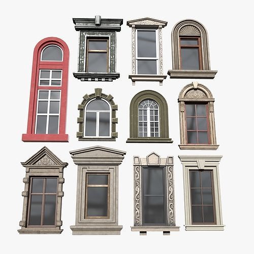 Classic Cartoon style of PBR Modular Windows Collection 3 Low-poly 3D model