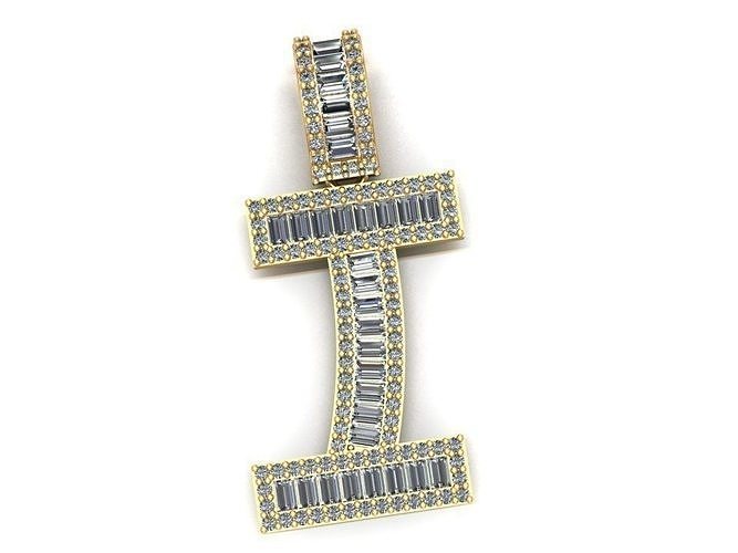 Baguette Diamond Letter Necklace 3D print model
