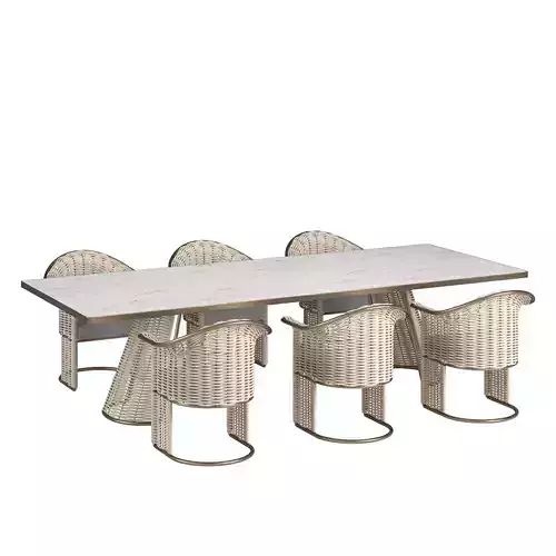 Dining set table with six chairs and marble top