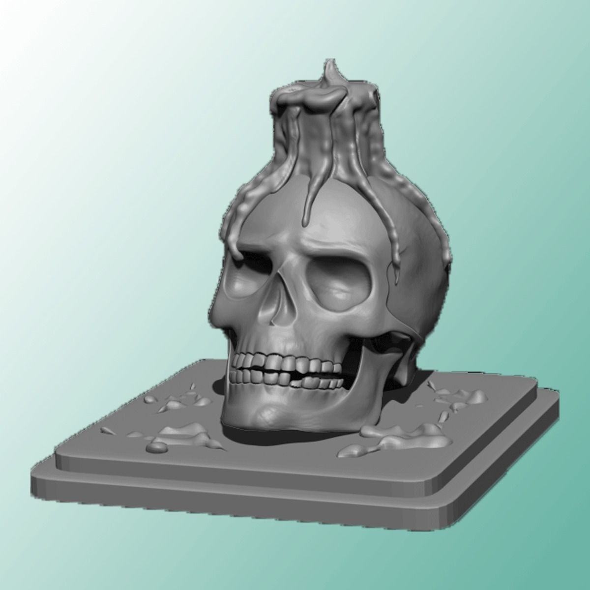 Candle melting on skull sculpture Free 3D print model_10
