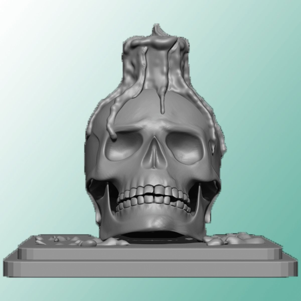 Candle melting on skull sculpture Free 3D print model_7