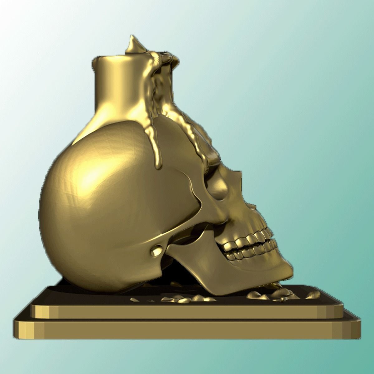 Candle melting on skull sculpture Free 3D print model_3
