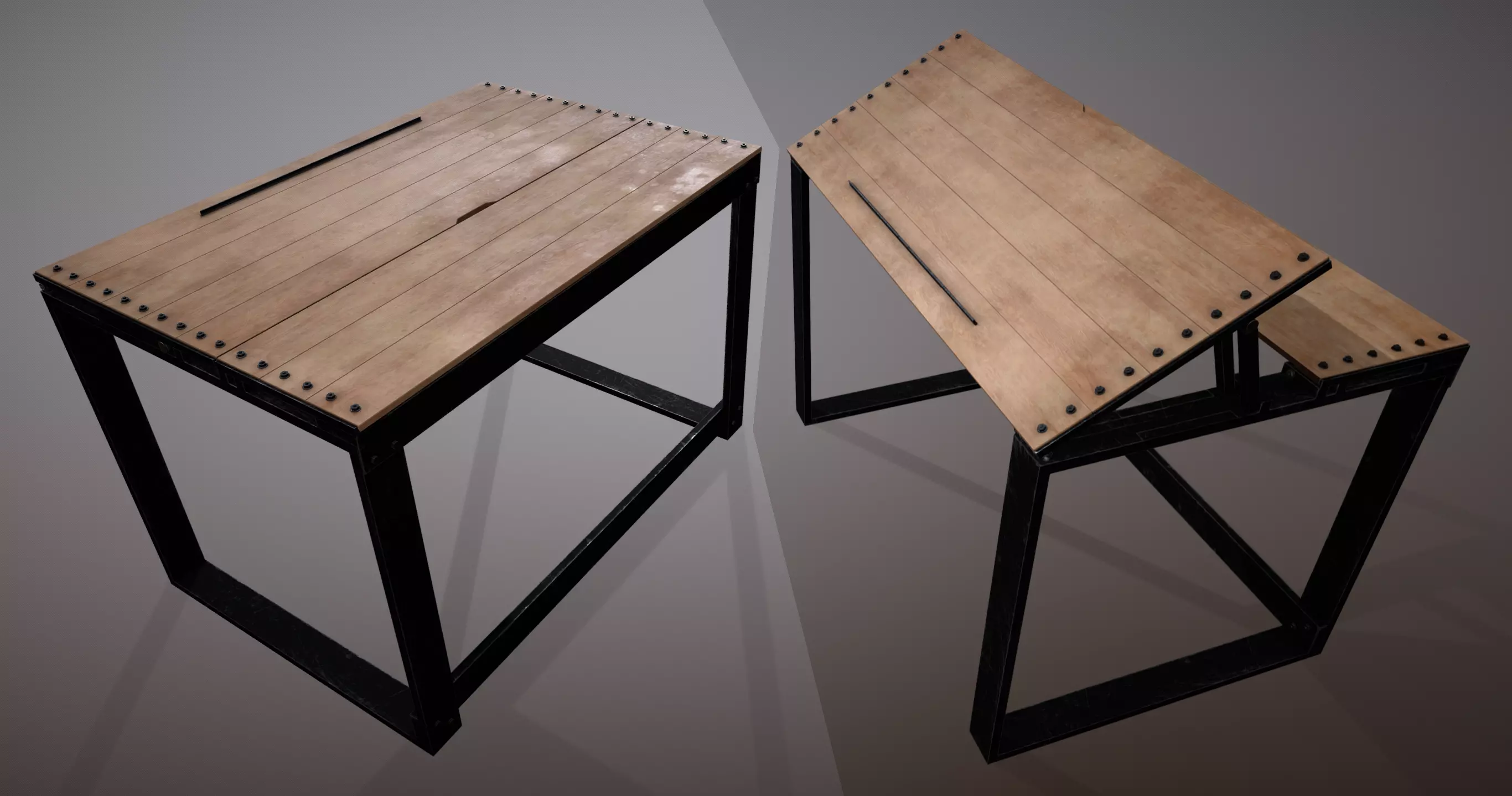 Artist table game ready prop Low-poly 3D model_0