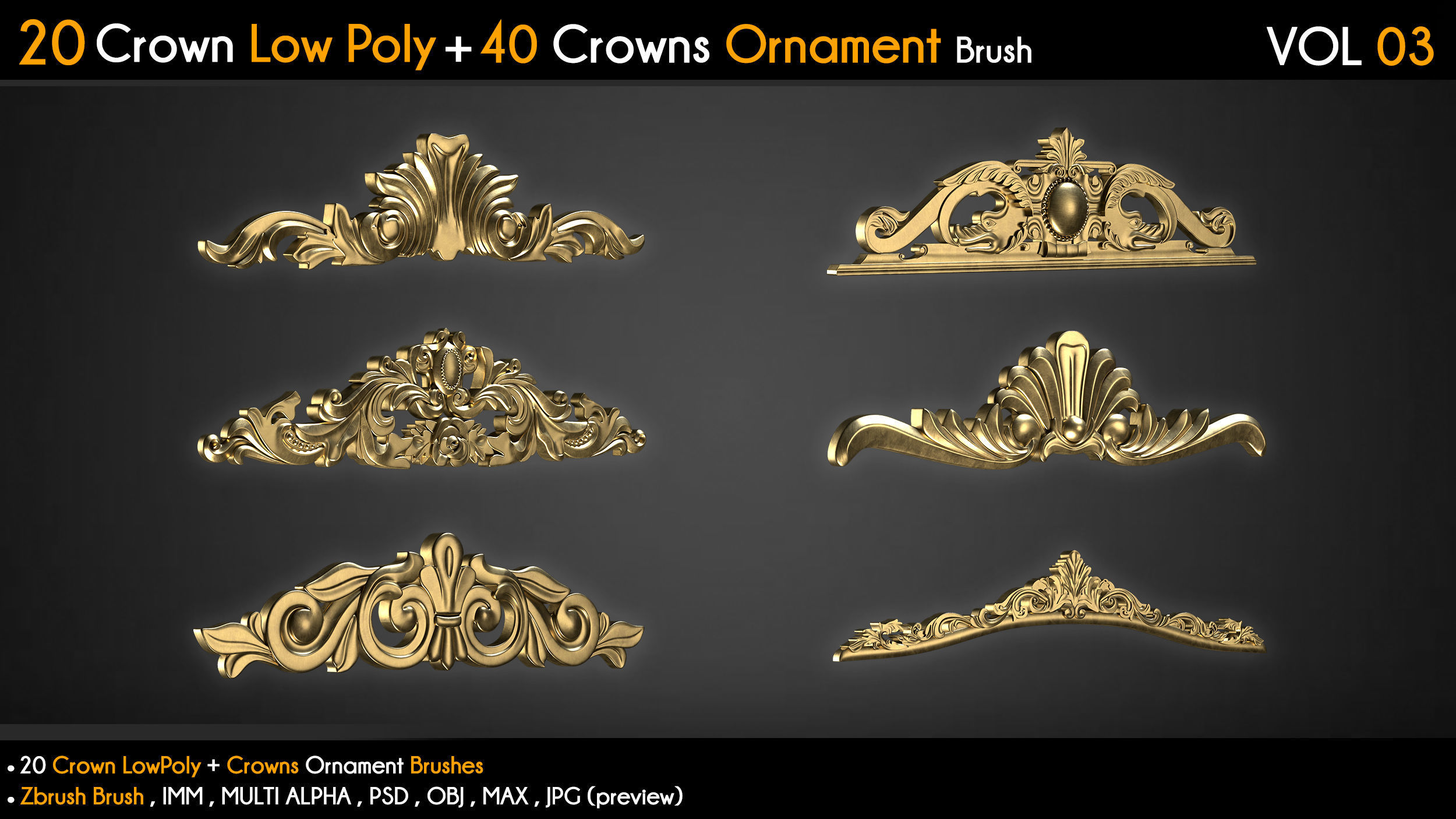 20 Crown Low Poly 40 Crowns Ornament Brush Vol 3 Low-poly 3D model_7