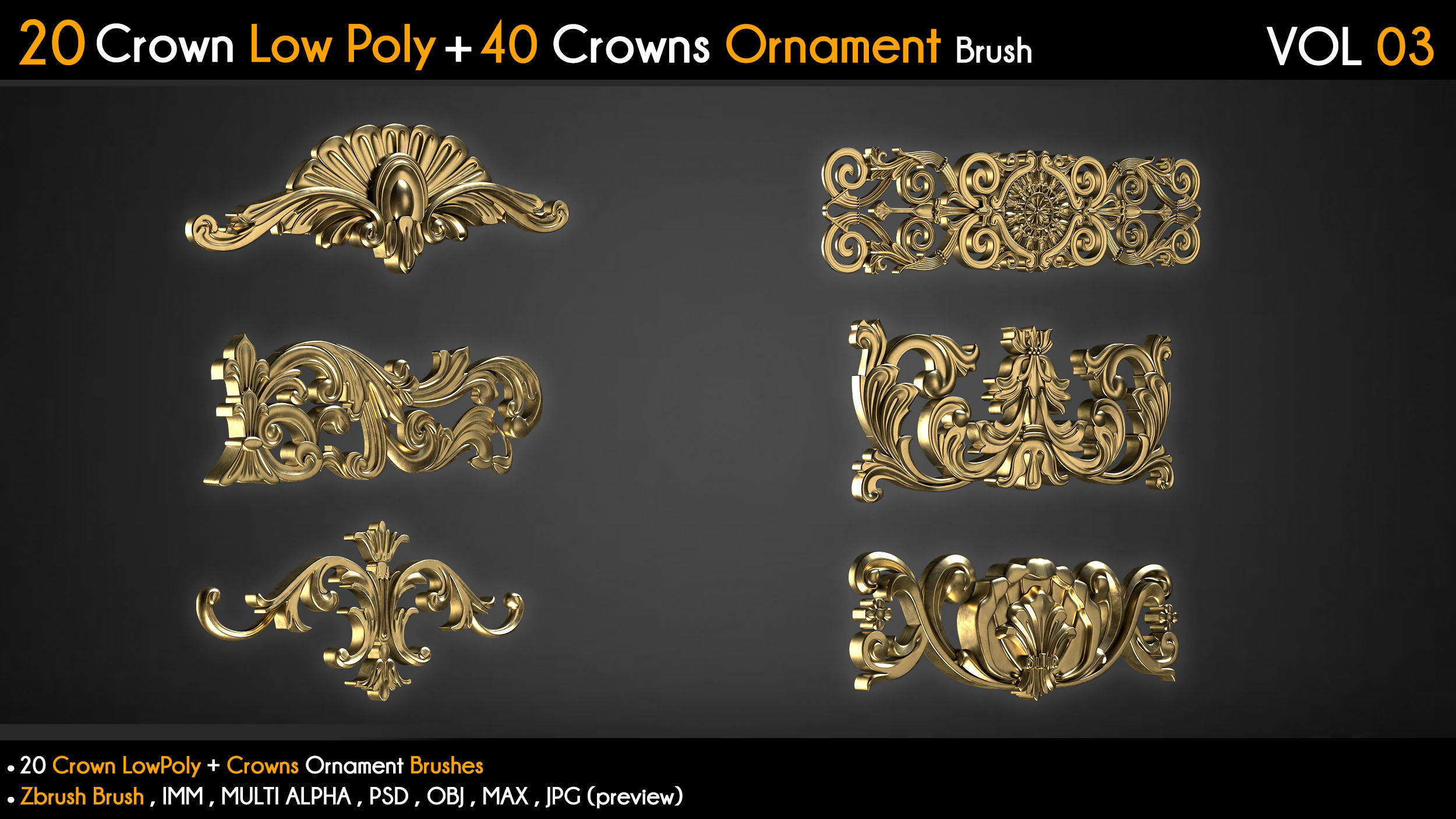 20 Crown Low Poly 40 Crowns Ornament Brush Vol 3 Low-poly 3D model_6