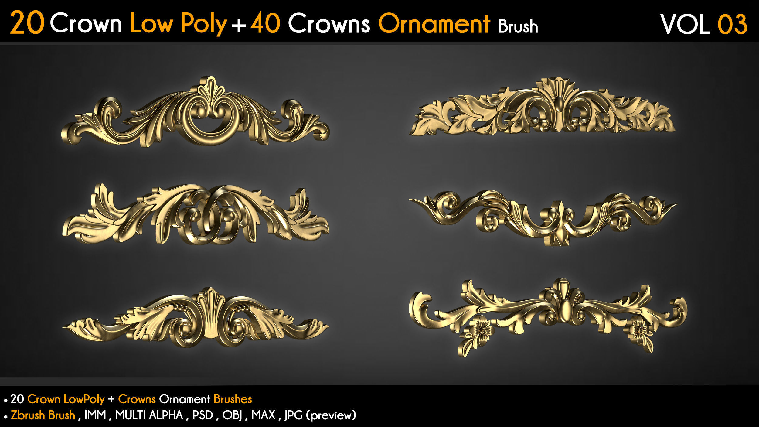 20 Crown Low Poly 40 Crowns Ornament Brush Vol 3 Low-poly 3D model_3