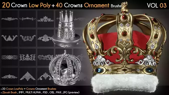 20 Crown Low Poly 40 Crowns Ornament Brush  Vol 3 Low-poly 3D model
