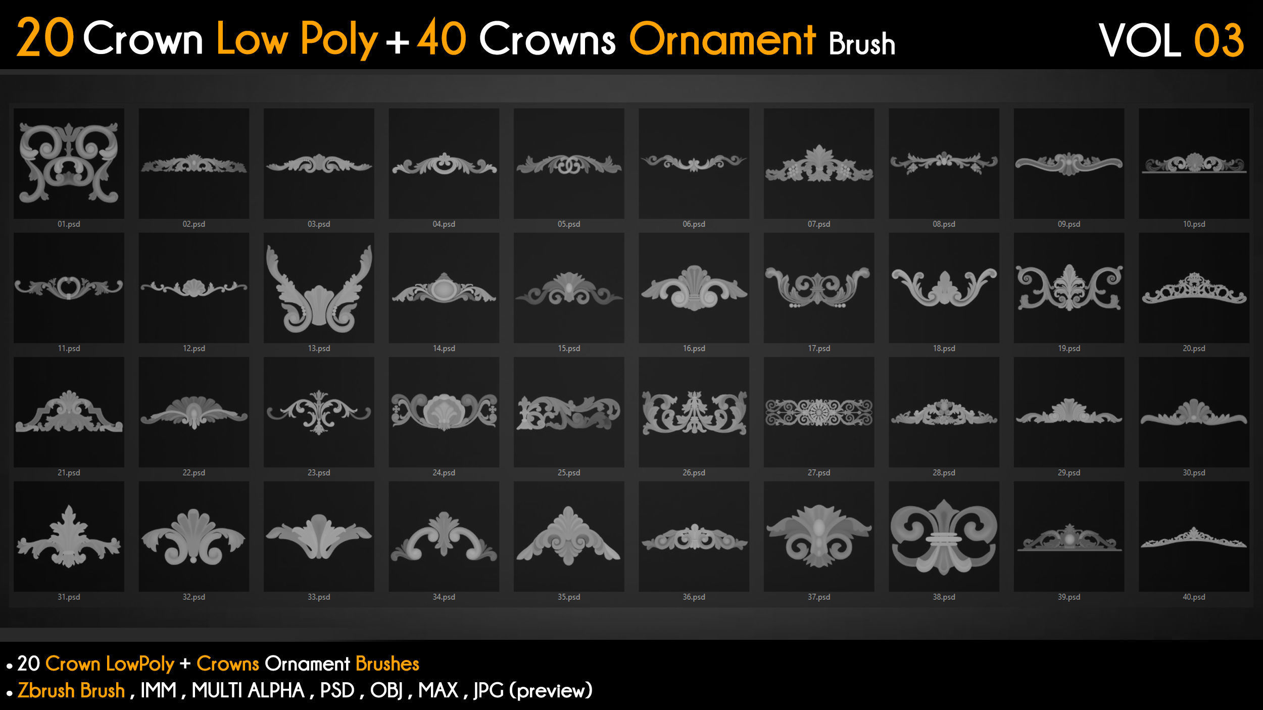 20 Crown Low Poly 40 Crowns Ornament Brush Vol 3 Low-poly 3D model_9