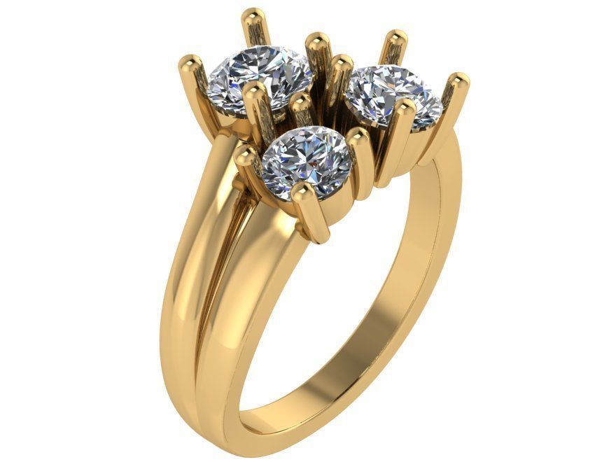 3-Stone Round Diamond Ring 0995 3D print model_1