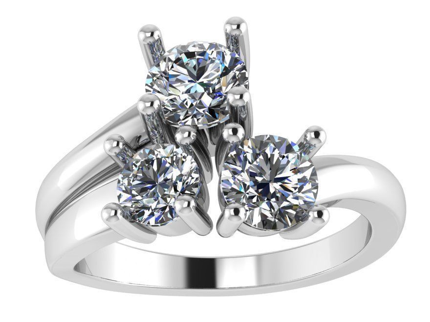 3-Stone Round Diamond Ring 0995 3D print model_2