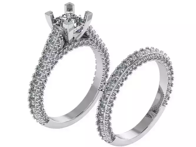 Princess Diamond Ring With Band 0996