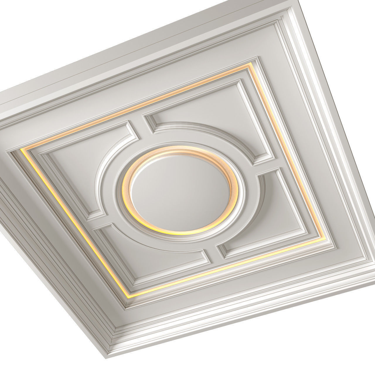 Square coffered ceiling with backlight in Art Deco style 3D model_1