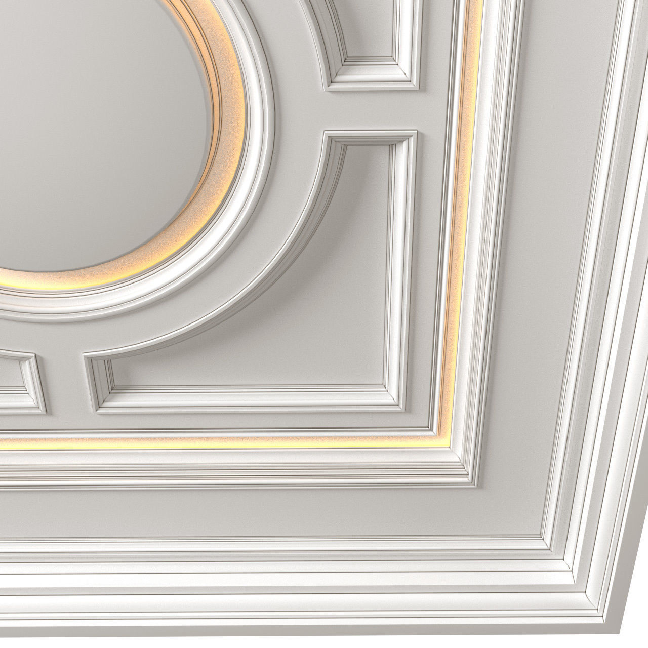 Square coffered ceiling with backlight in Art Deco style 3D model_2