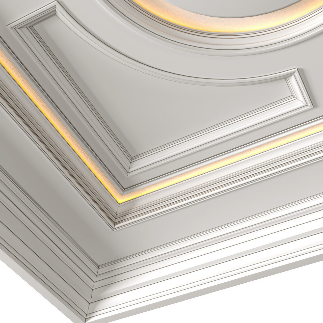 Square coffered ceiling with backlight in Art Deco style 3D model_3