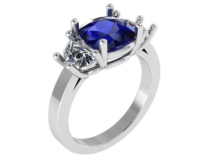 3-Stone Cushion Cut Ring 1000 3D print model