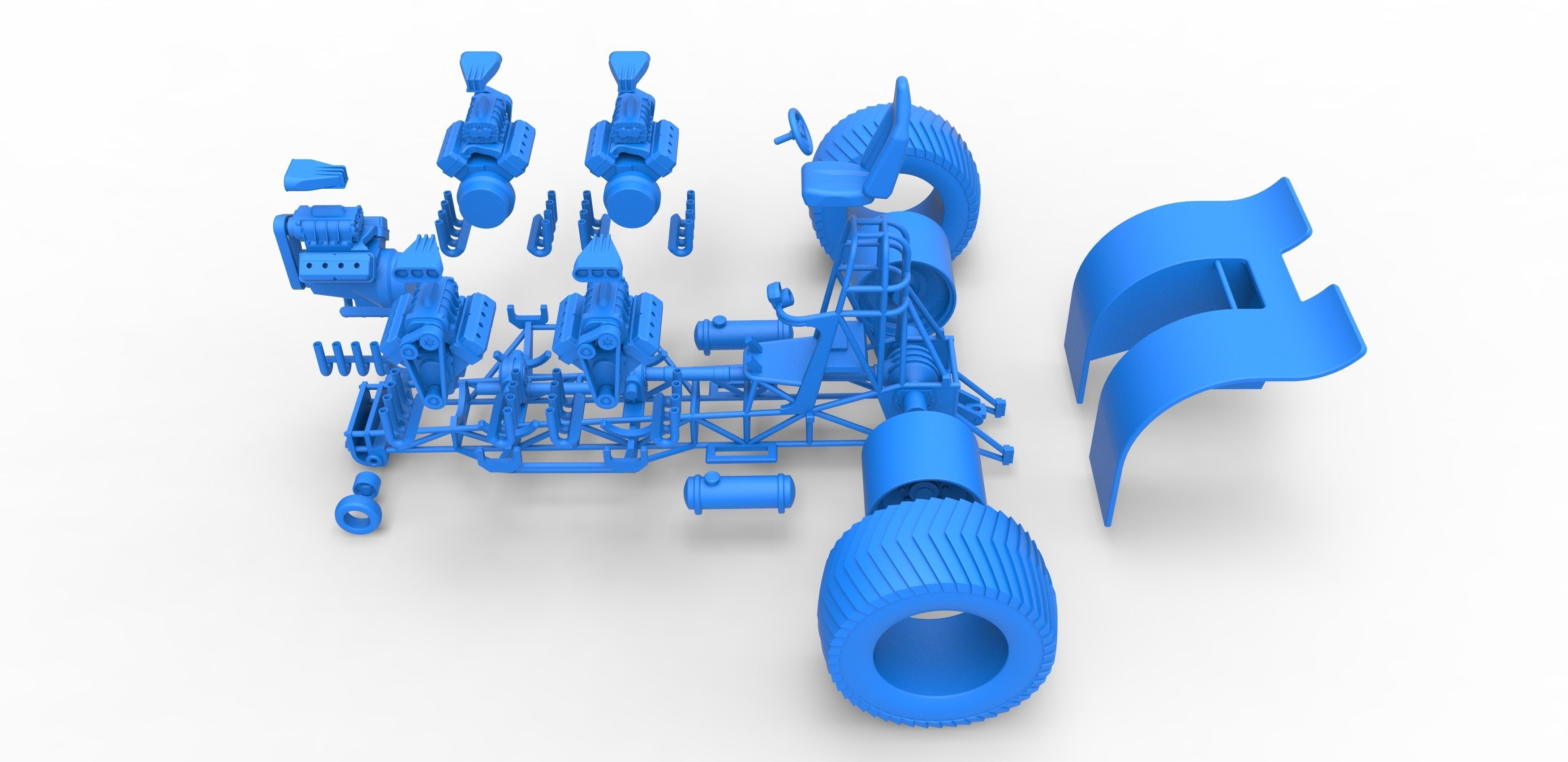 Pulling tractor 5 engines V8 Version 2 Scale 1 to 25 3D print model_33