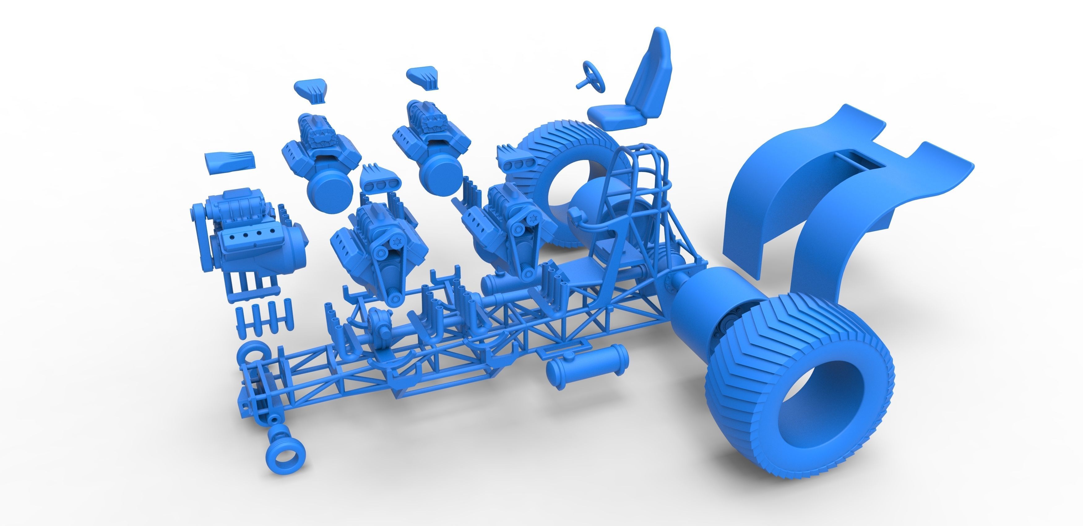 Pulling tractor 5 engines V8 Version 2 Scale 1 to 25 3D print model_29