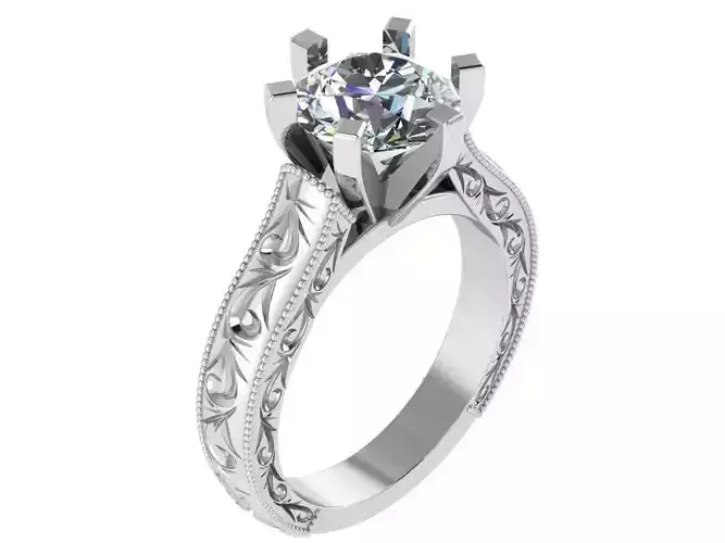 Solitaire Carved Ring 1502