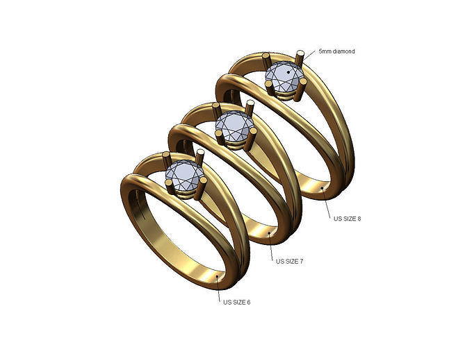 Open lip shank solitaire diamond ring US sizes 6 7 8 3D print model