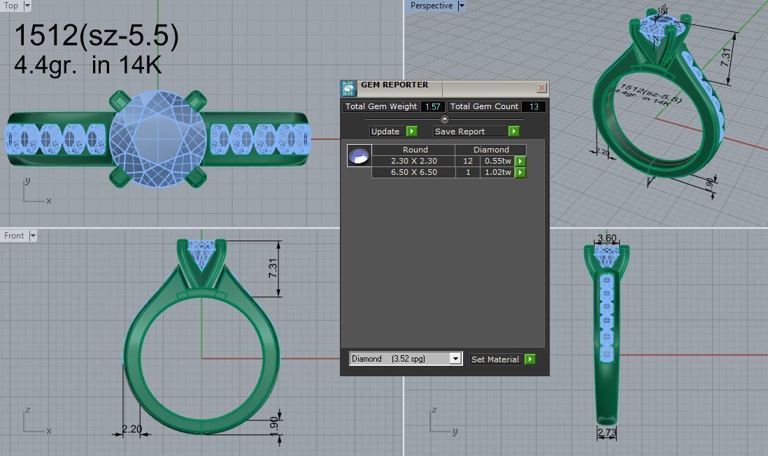 Peg Head Diamond Ring 1512 3D print model_4