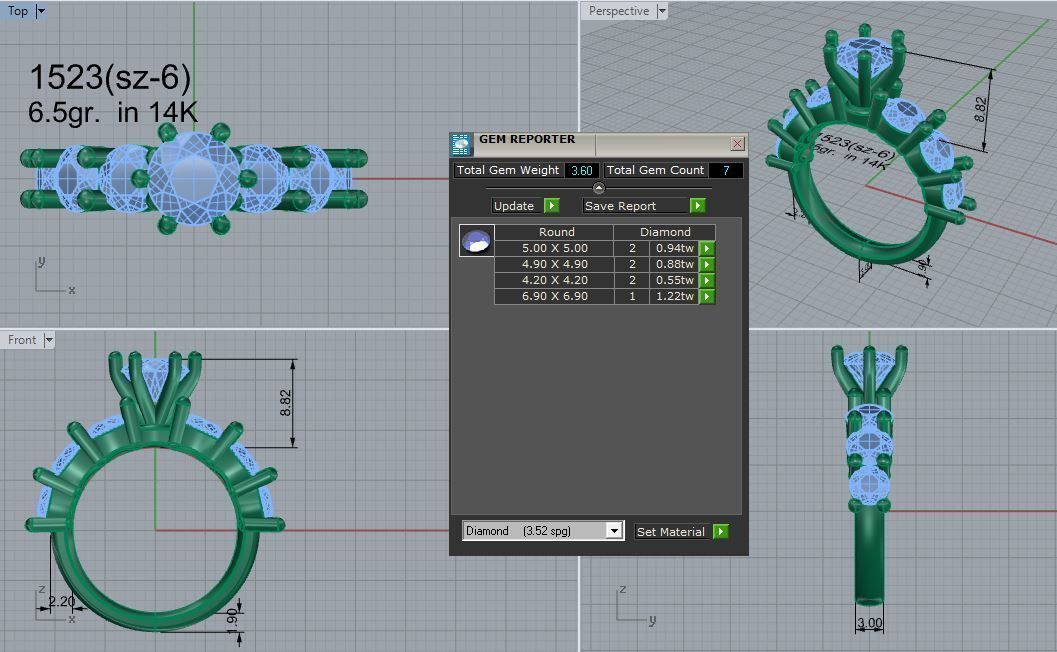 Round Diamond Ring 1523 3D print model_4
