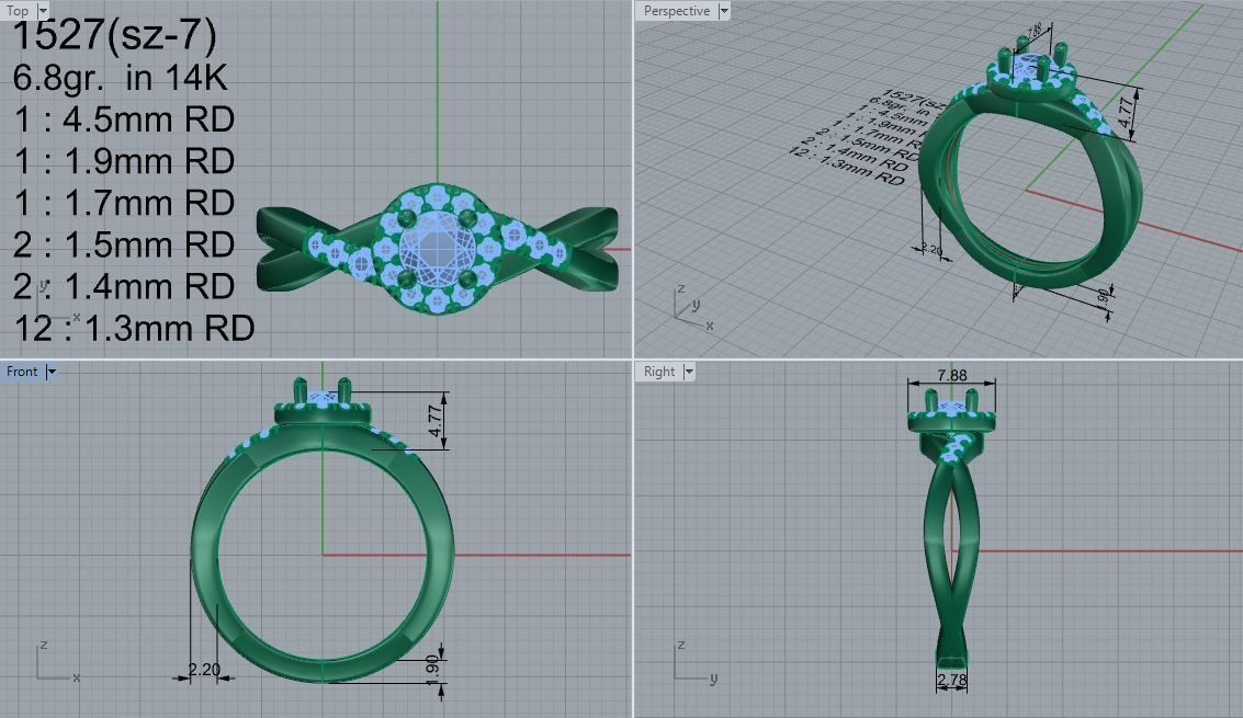 Round Halo Twisted Ring 1527 3D print model_4