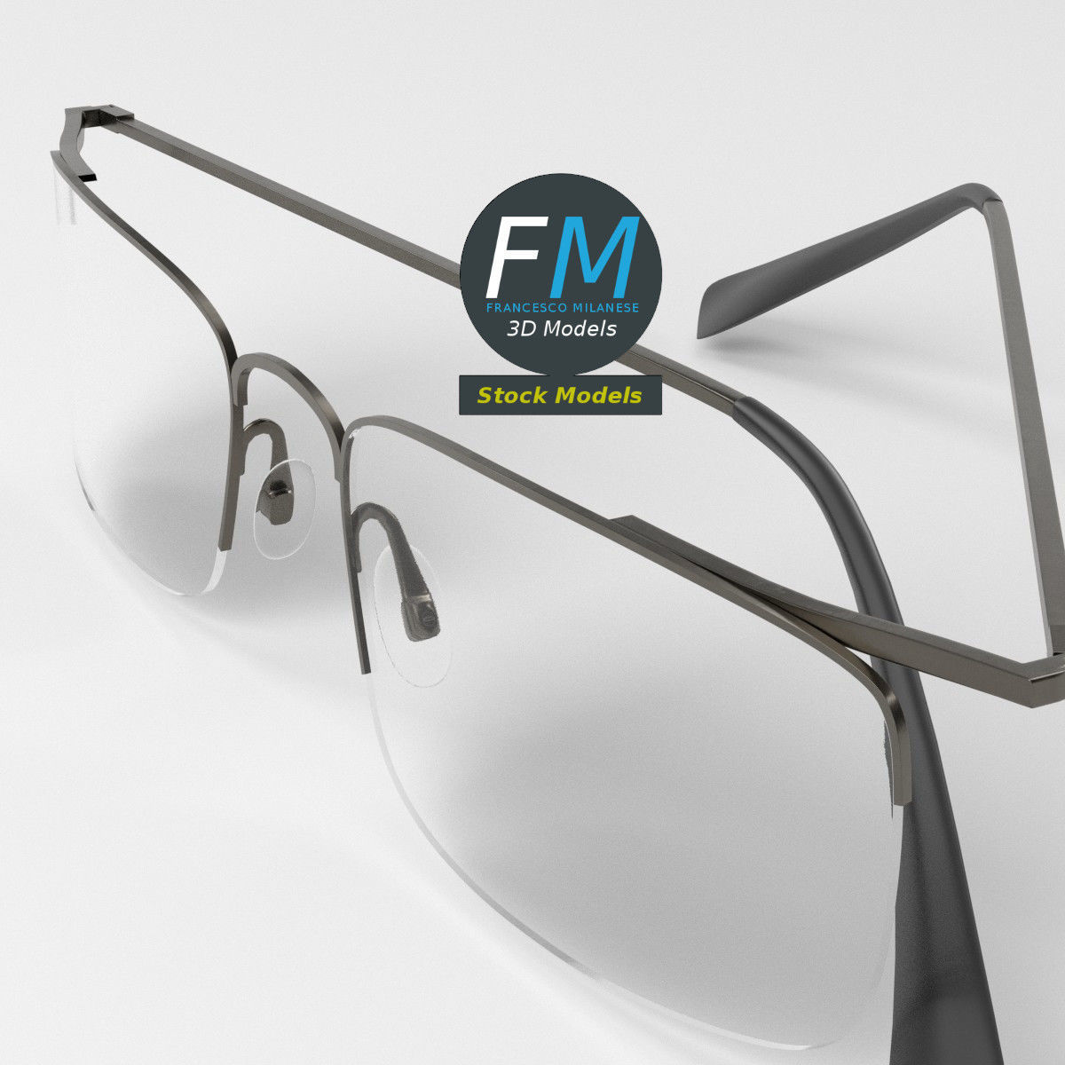 Glasses half rim square 3D model_5