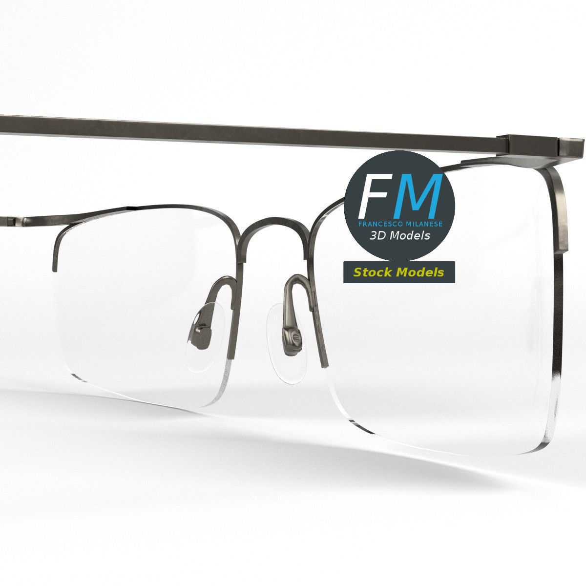 Glasses half rim square 3D model_4