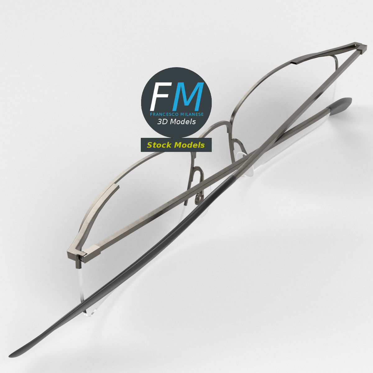 Glasses half rim square 3D model_2