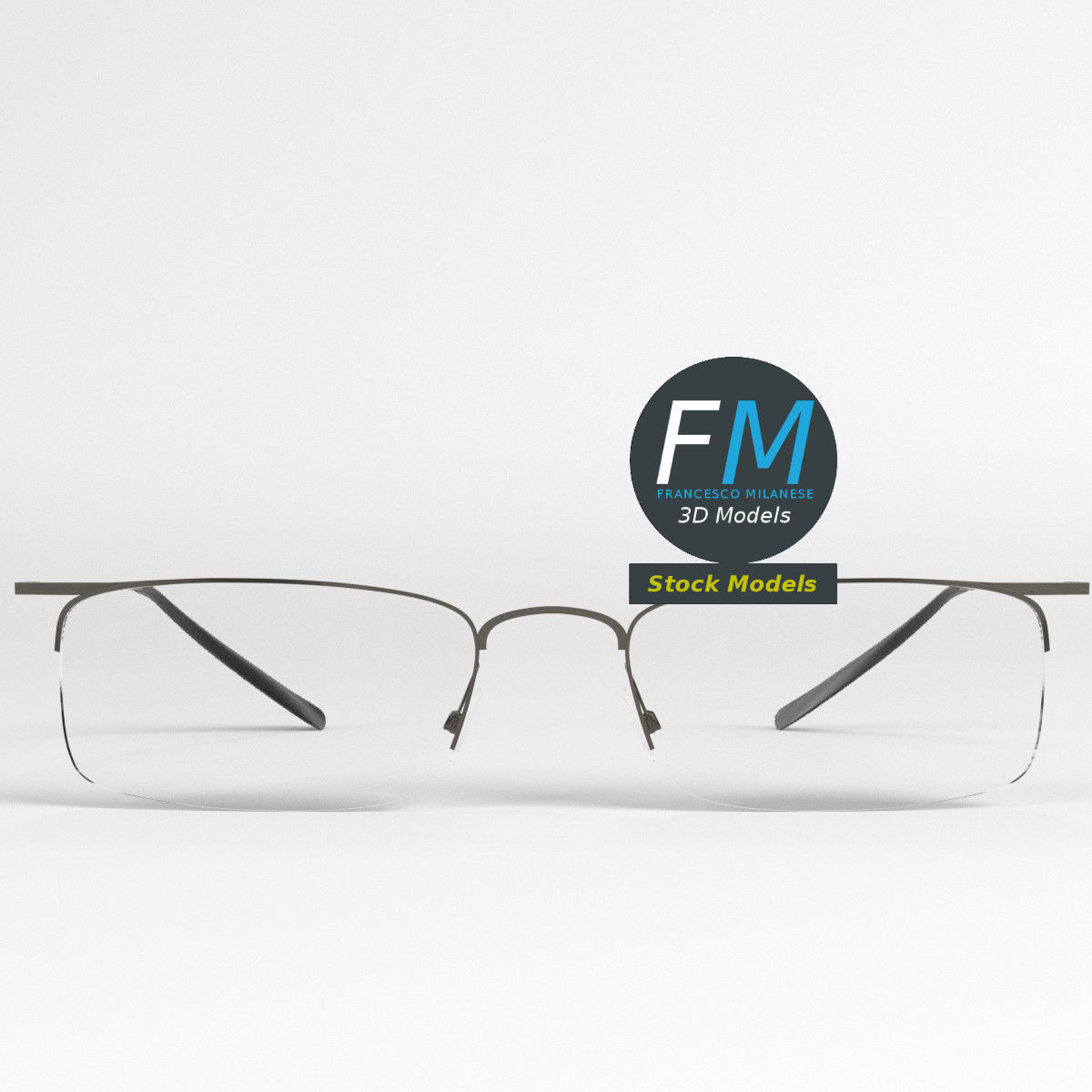 Glasses half rim square 3D model_3