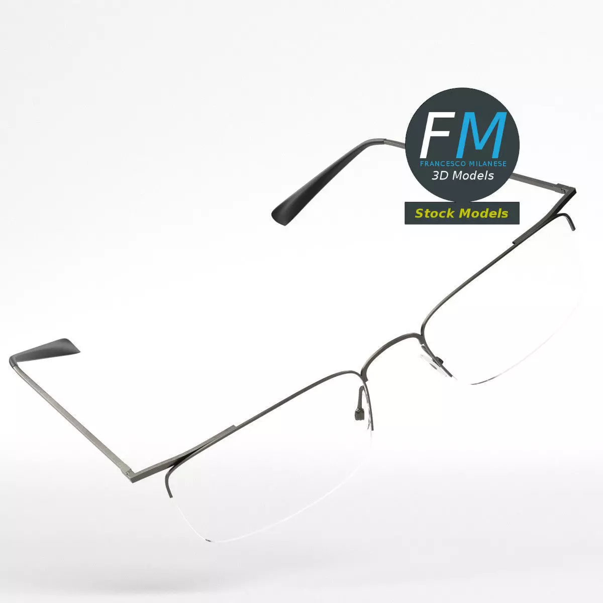 Glasses half rim square 3D model_0