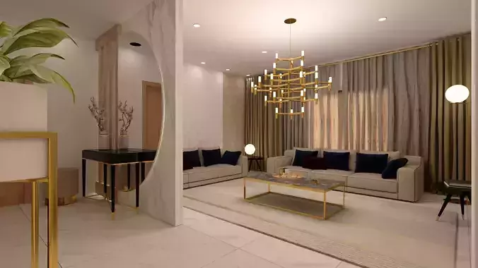 salon modern living room with gold accents