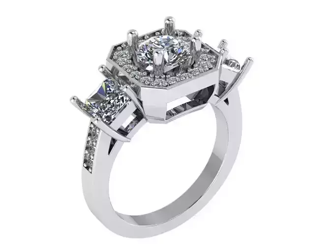 3-Stone Halo Ring 1543