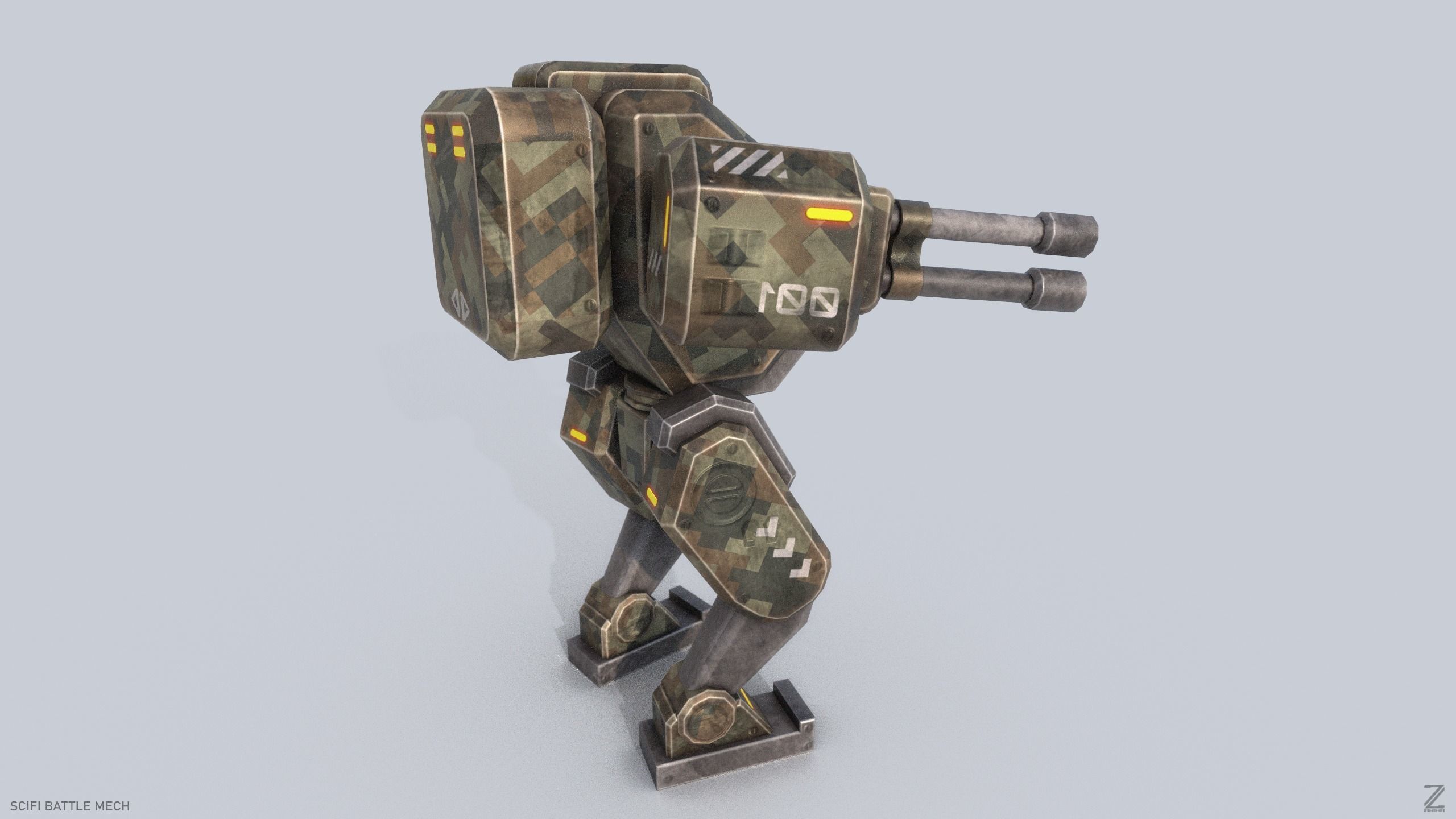 Low poly stylized mech Low-poly 3D model_4