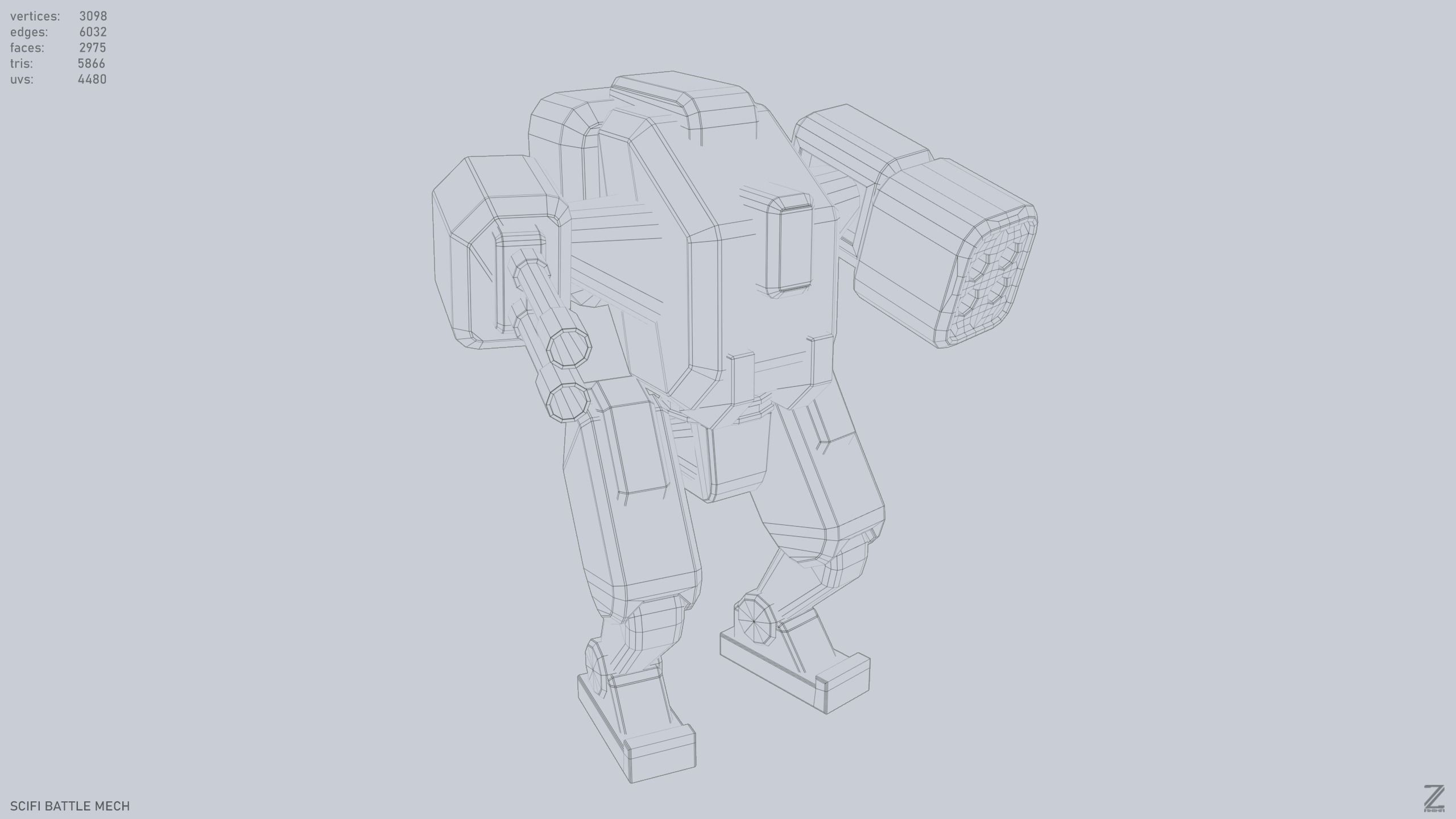 Low poly stylized mech Low-poly 3D model_14