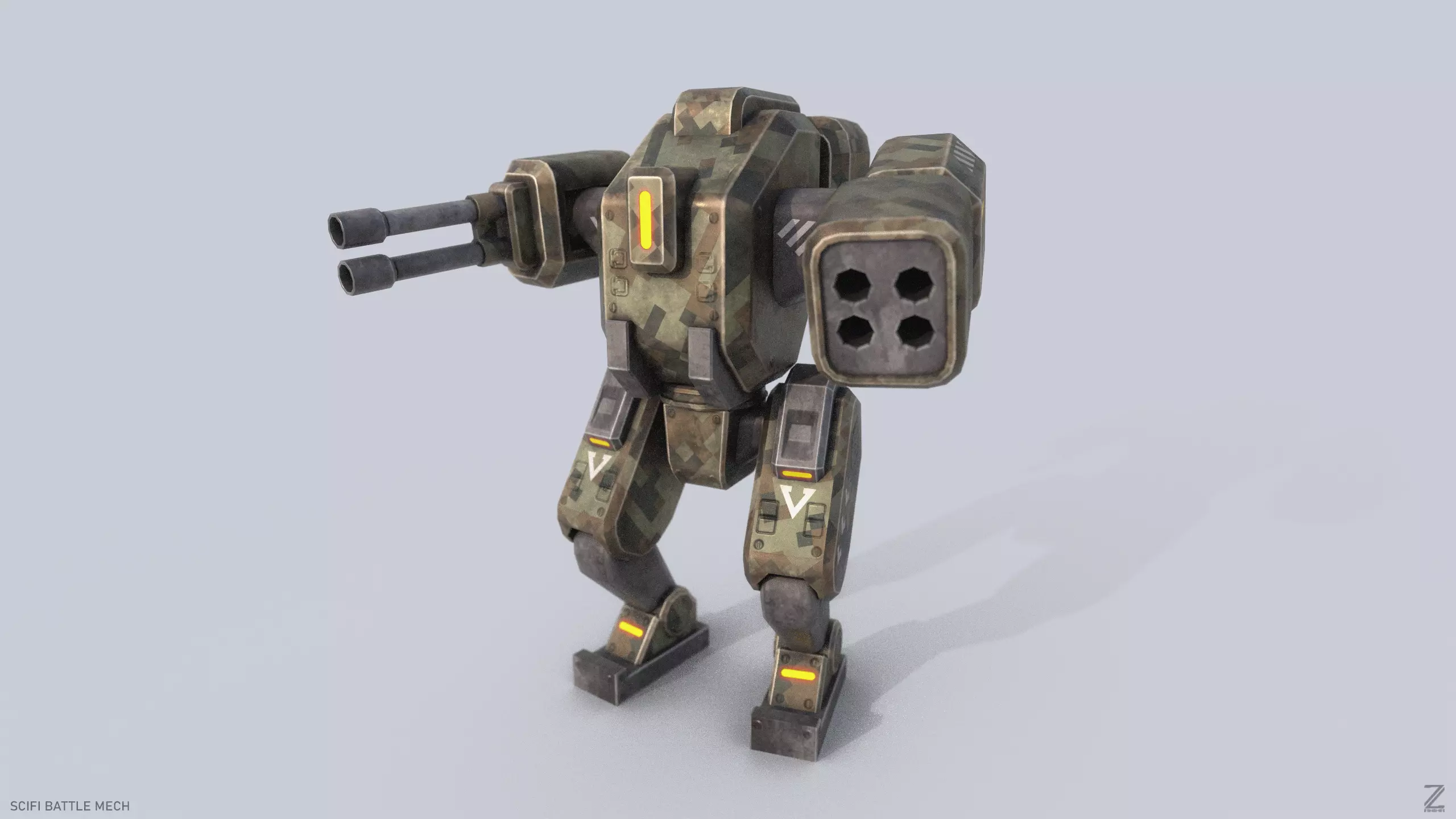 Low poly stylized mech Low-poly 3D model_0