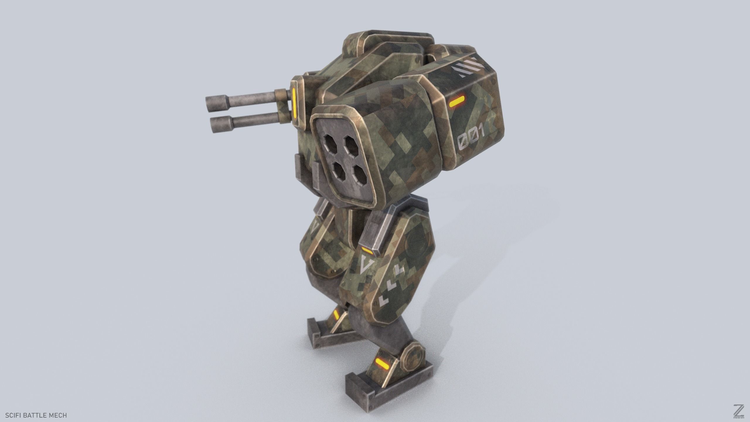 Low poly stylized mech Low-poly 3D model_3