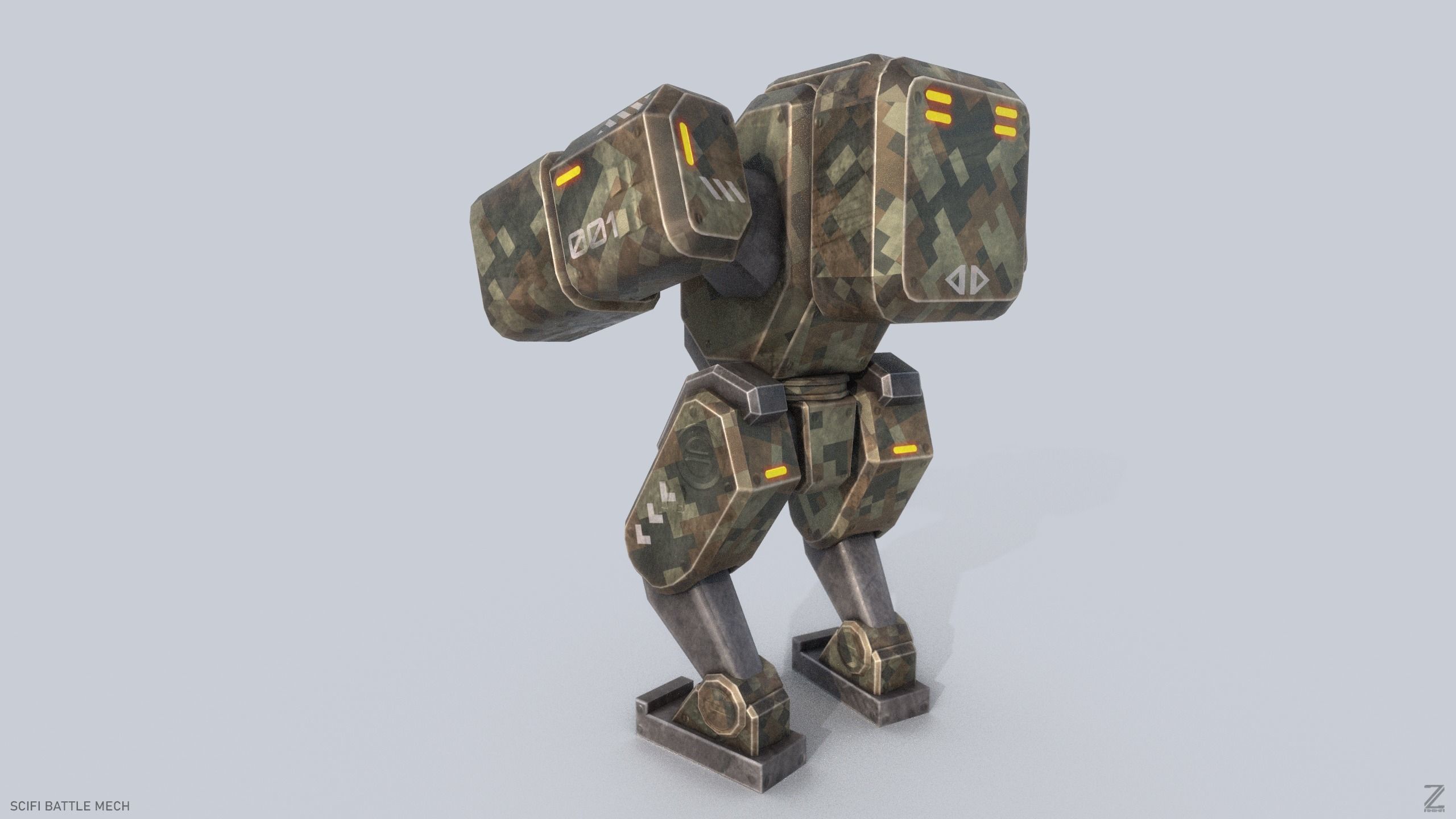 Low poly stylized mech Low-poly 3D model_1