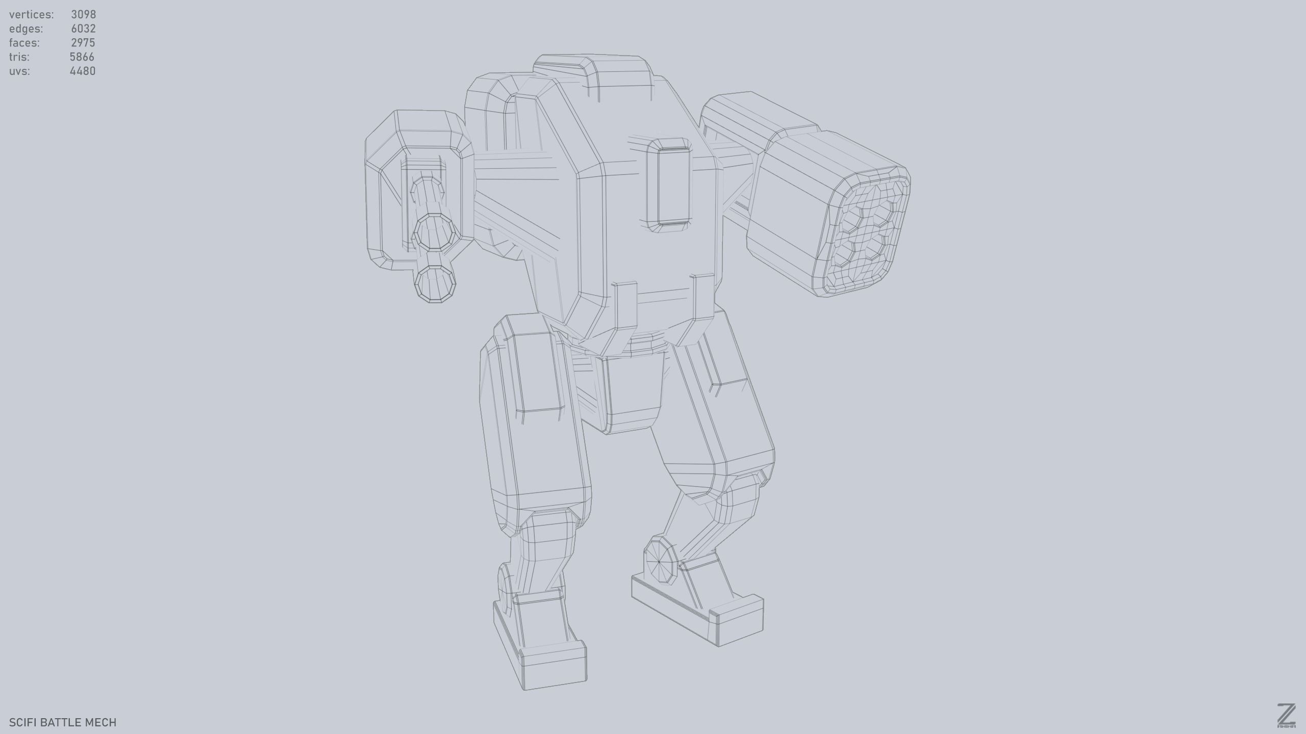 Low poly stylized mech Low-poly 3D model_8