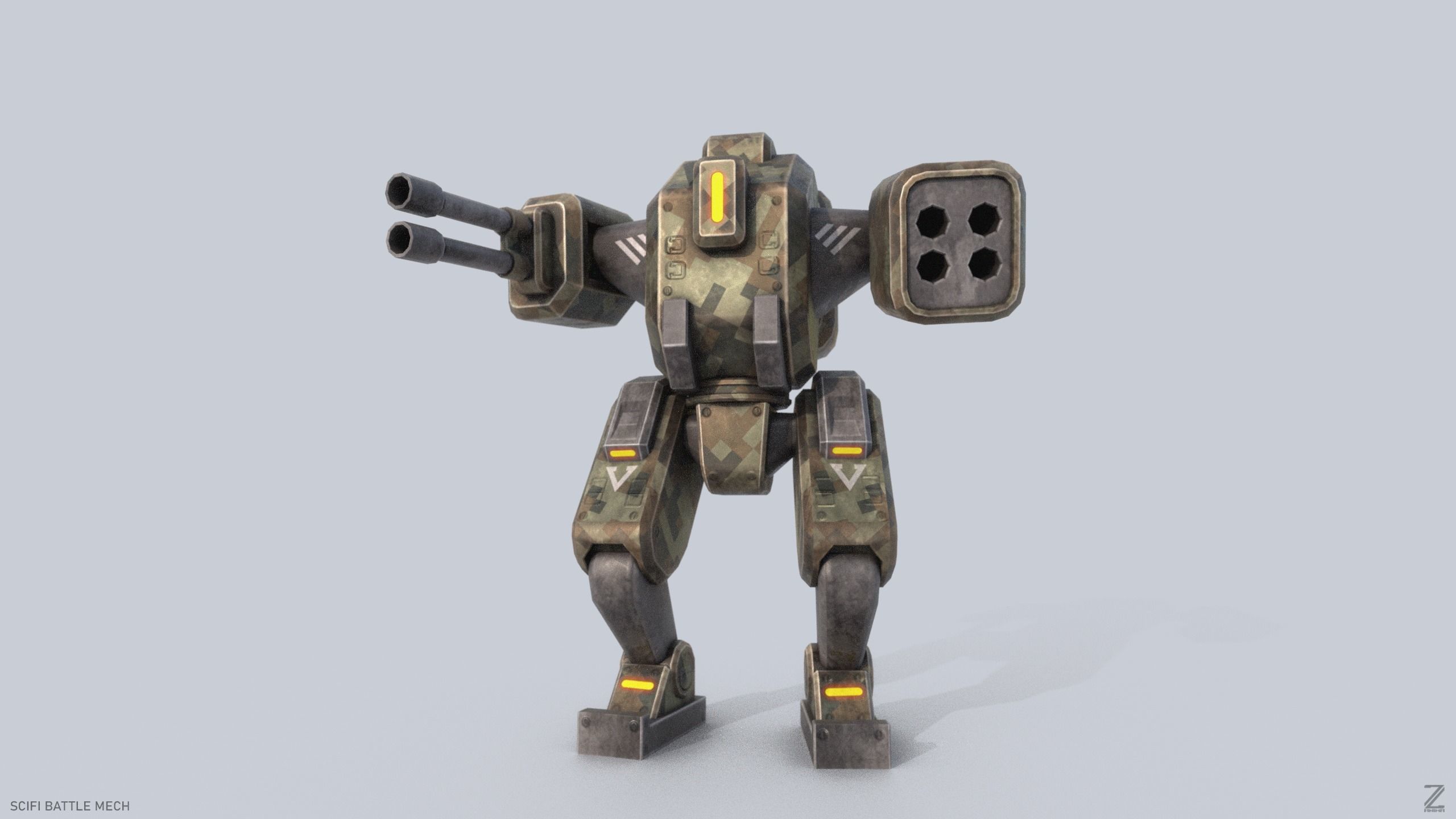 Low poly stylized mech Low-poly 3D model_7