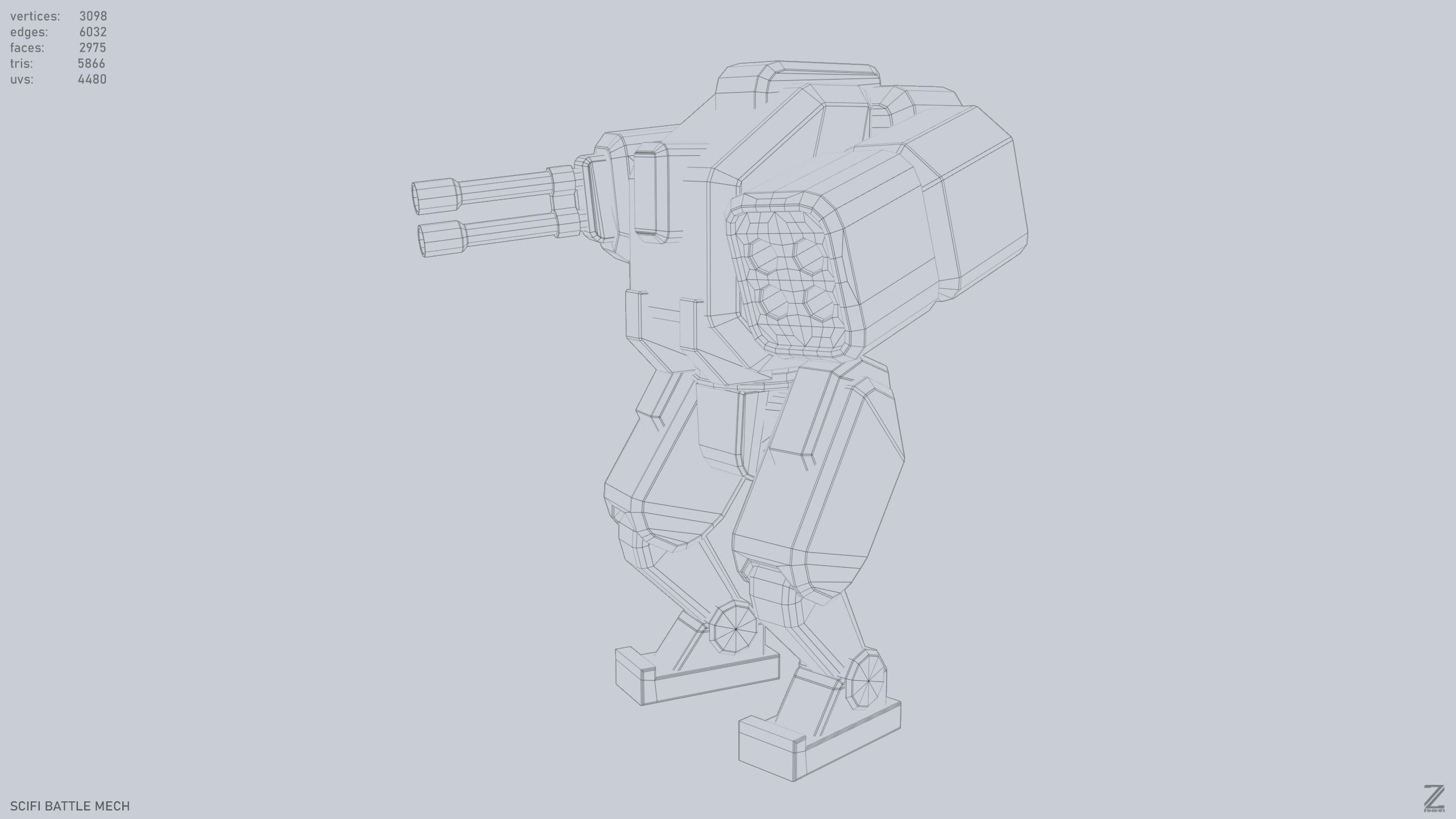 Low poly stylized mech Low-poly 3D model_10