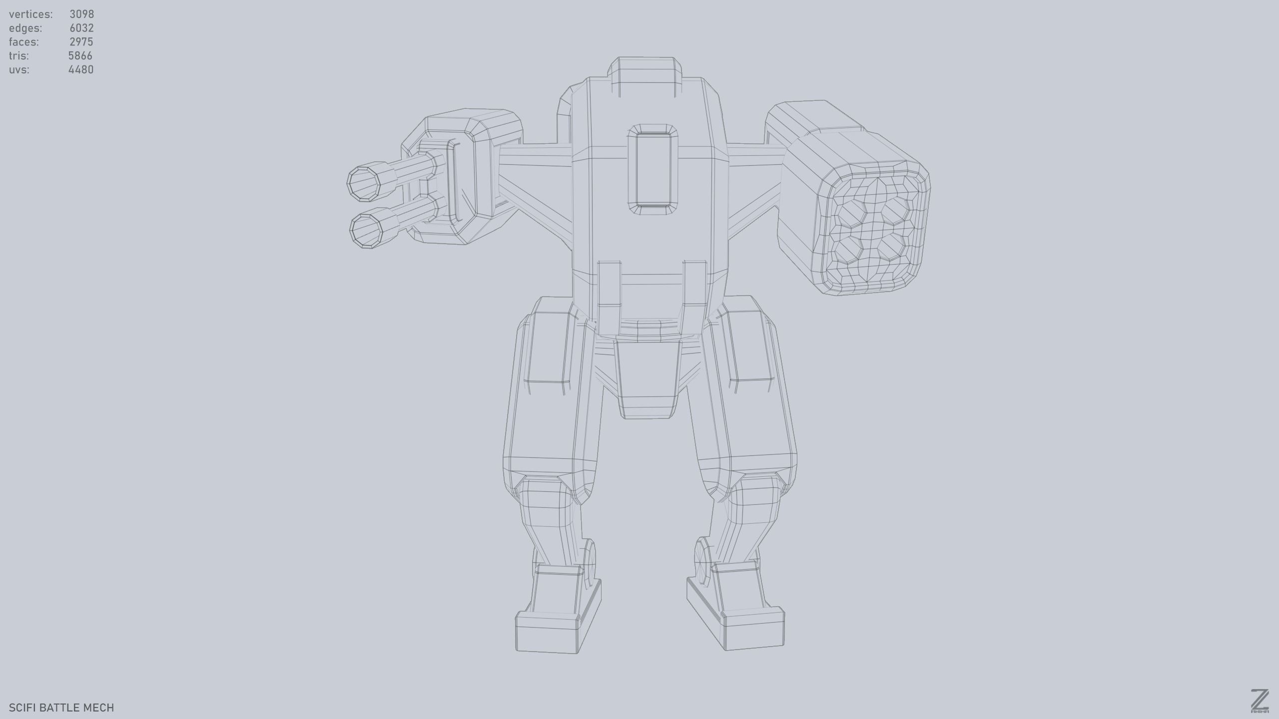 Low poly stylized mech Low-poly 3D model_9