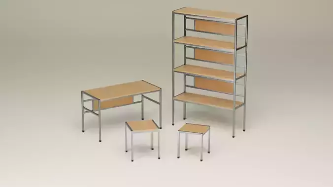 Student Study Set - Lacquered Maple Brushed Aluminium - AMS04 Free 3D model