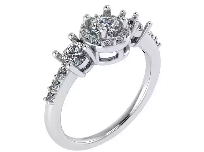 Round Halo 3-Stone Ring 1563