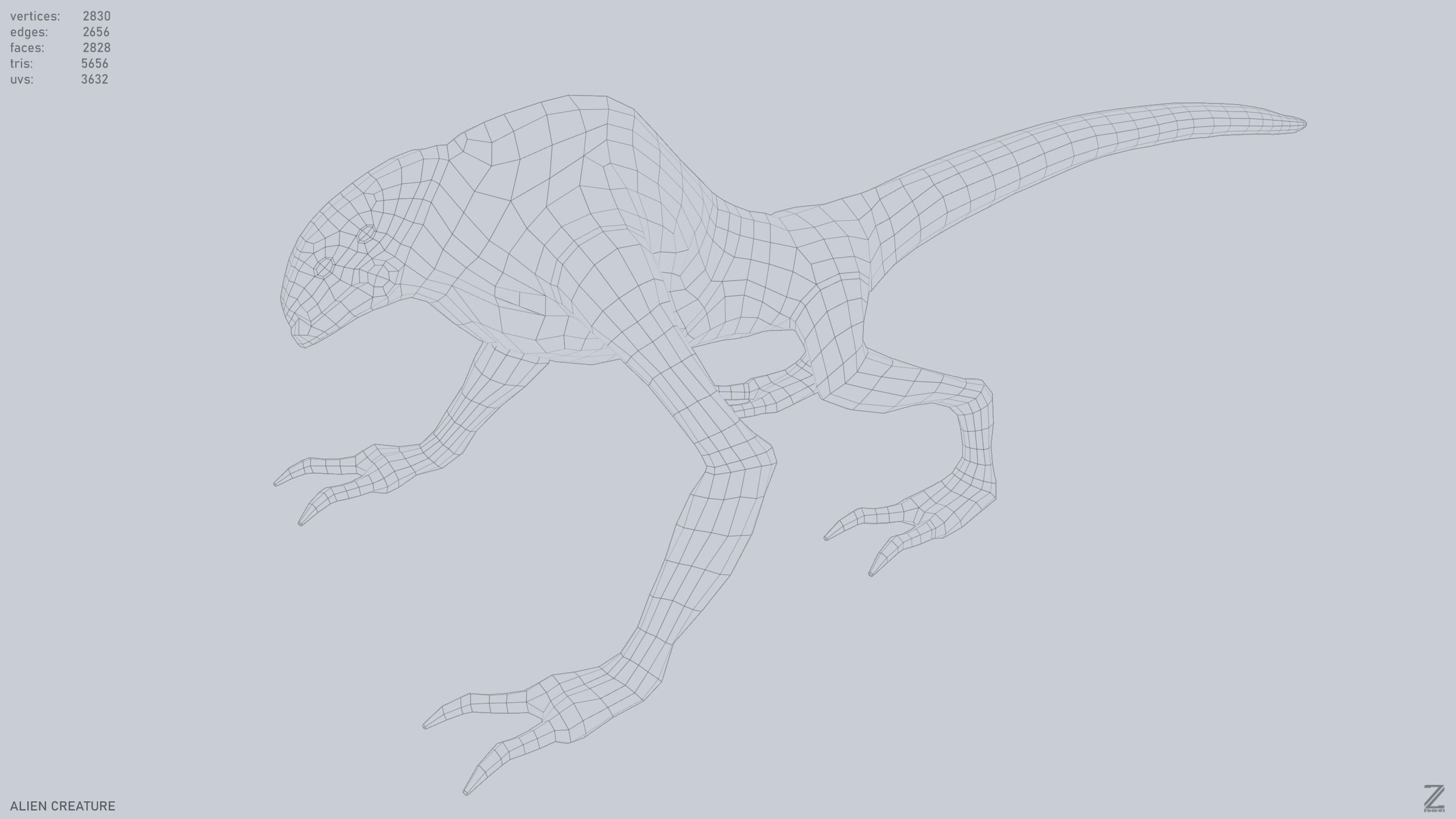 Alien creature Low-poly 3D model_9