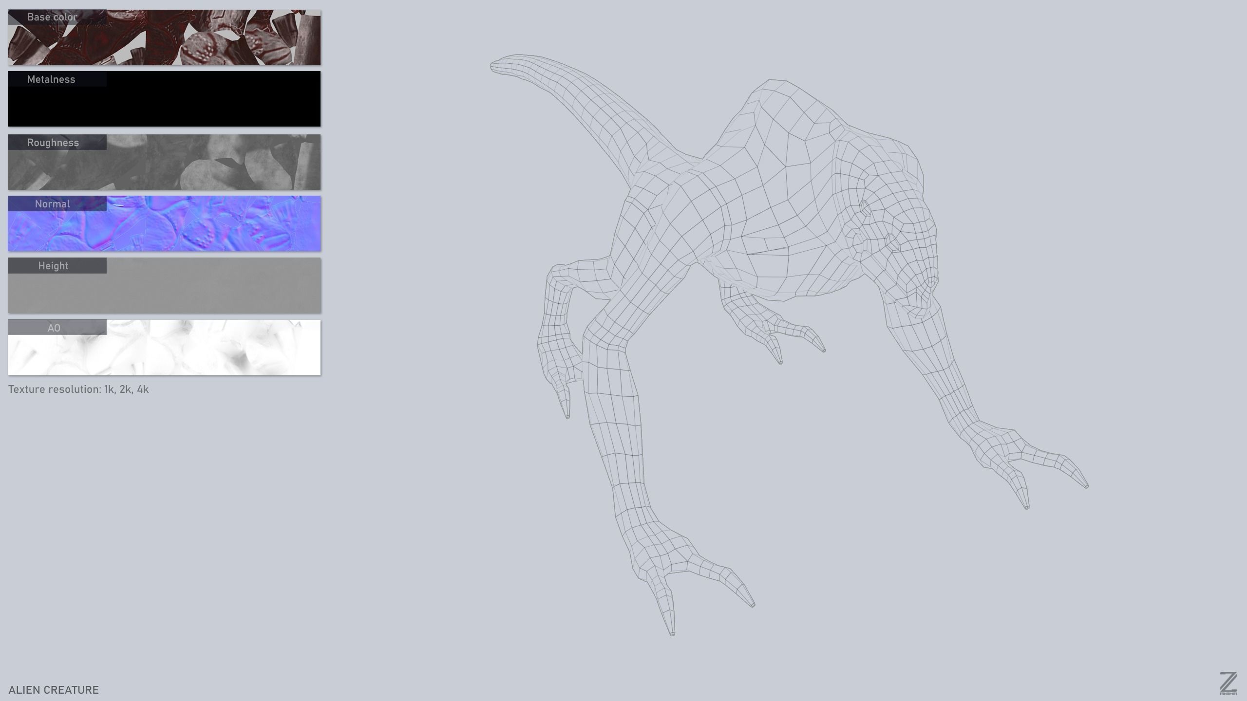 Alien creature Low-poly 3D model_3