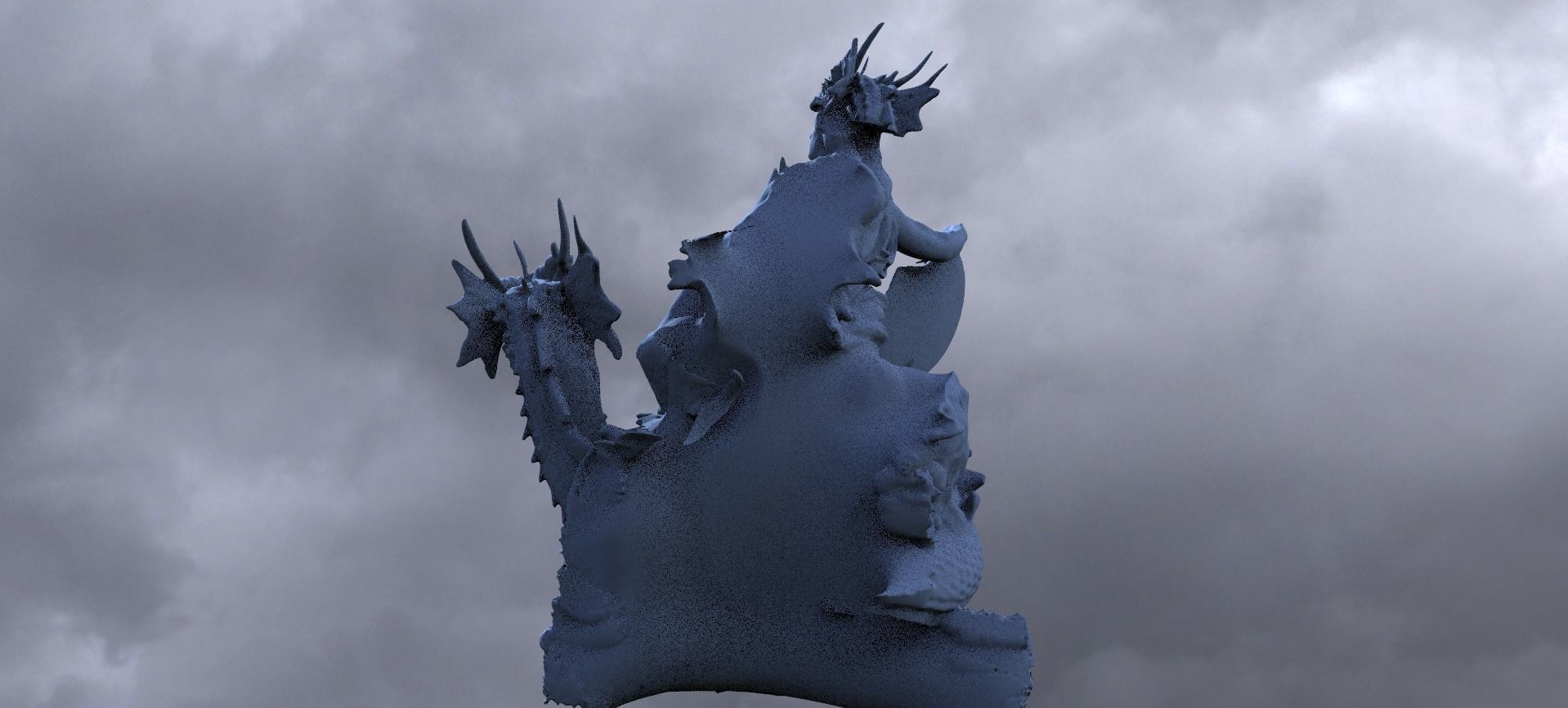 Ancient Dragon Deity on Throne Black 3D model_1